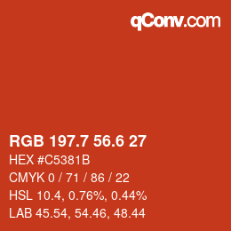カラーコード: RGB 197.7 56.6 27 | qconv.com