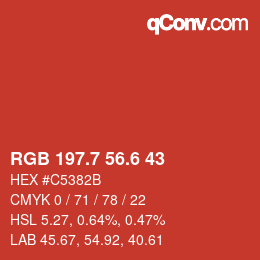 カラーコード: RGB 197.7 56.6 43 | qconv.com