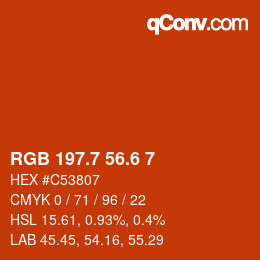 カラーコード: RGB 197.7 56.6 7 | qconv.com
