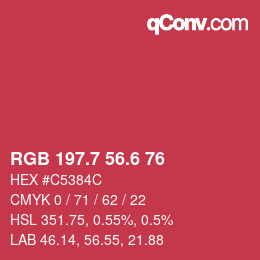 カラーコード: RGB 197.7 56.6 76 | qconv.com