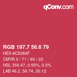 カラーコード: RGB 197.7 56.6 79 | qconv.com