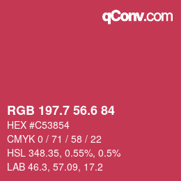 カラーコード: RGB 197.7 56.6 84 | qconv.com