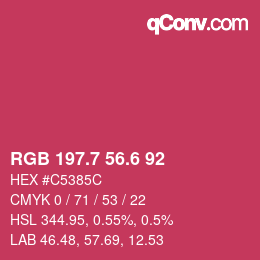カラーコード: RGB 197.7 56.6 92 | qconv.com