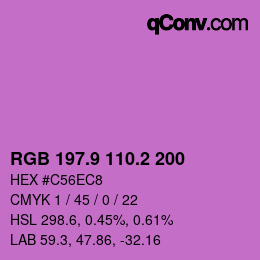 カラーコード: RGB 197.9 110.2 200 | qconv.com