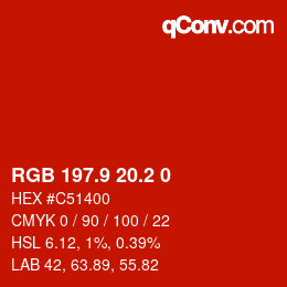 カラーコード: RGB 197.9 20.2 0 | qconv.com