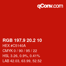 カラーコード: RGB 197.9 20.2 10 | qconv.com