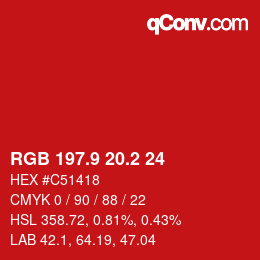 カラーコード: RGB 197.9 20.2 24 | qconv.com