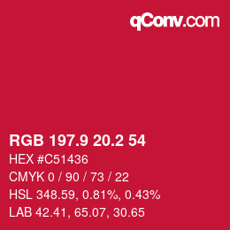 カラーコード: RGB 197.9 20.2 54 | qconv.com