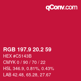カラーコード: RGB 197.9 20.2 59 | qconv.com