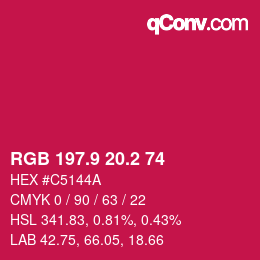 カラーコード: RGB 197.9 20.2 74 | qconv.com