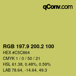 カラーコード: RGB 197.9 200.2 100 | qconv.com