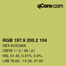 カラーコード: RGB 197.9 200.2 104 | qconv.com