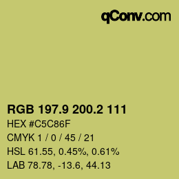 カラーコード: RGB 197.9 200.2 111 | qconv.com