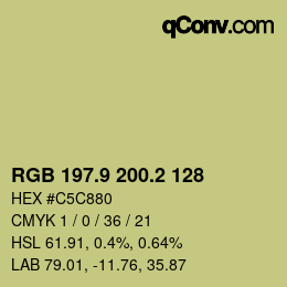 カラーコード: RGB 197.9 200.2 128 | qconv.com