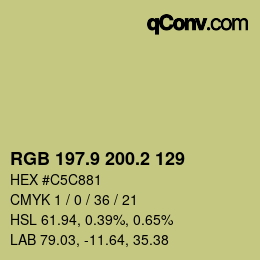 カラーコード: RGB 197.9 200.2 129 | qconv.com