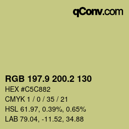 カラーコード: RGB 197.9 200.2 130 | qconv.com