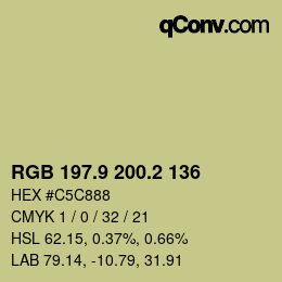 カラーコード: RGB 197.9 200.2 136 | qconv.com