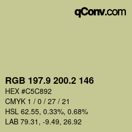カラーコード: RGB 197.9 200.2 146 | qconv.com