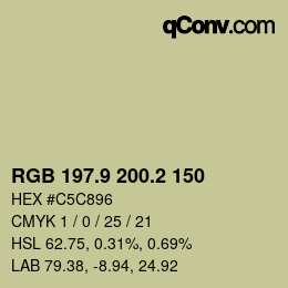 カラーコード: RGB 197.9 200.2 150 | qconv.com