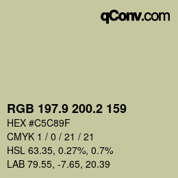 カラーコード: RGB 197.9 200.2 159 | qconv.com