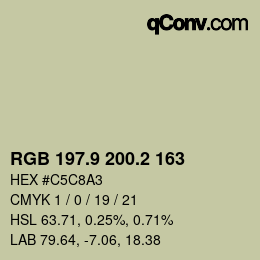 Farbcode: RGB 197.9 200.2 163 | qconv.com
