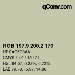 Color code: RGB 197.9 200.2 170 | qconv.com