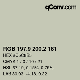 Color code: RGB 197.9 200.2 181 | qconv.com