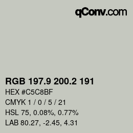 Color code: RGB 197.9 200.2 191 | qconv.com