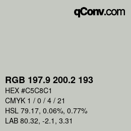 Color code: RGB 197.9 200.2 193 | qconv.com