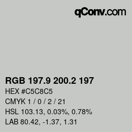 Farbcode: RGB 197.9 200.2 197 | qconv.com
