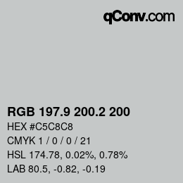 Color code: RGB 197.9 200.2 200 | qconv.com