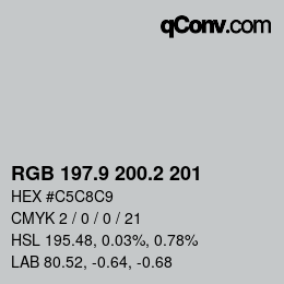 Color code: RGB 197.9 200.2 201 | qconv.com