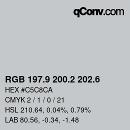 カラーコード: RGB 197.9 200.2 202.6 | qconv.com