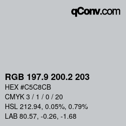 Color code: RGB 197.9 200.2 203 | qconv.com
