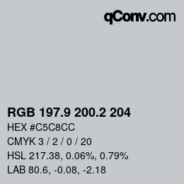 Farbcode: RGB 197.9 200.2 204 | qconv.com