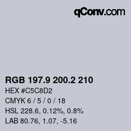 Farbcode: RGB 197.9 200.2 210 | qconv.com