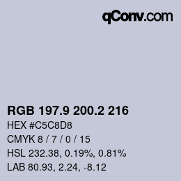 Color code: RGB 197.9 200.2 216 | qconv.com