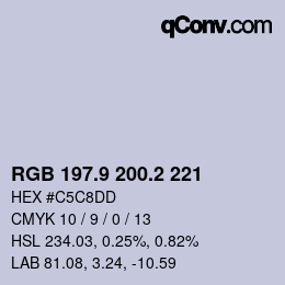 カラーコード: RGB 197.9 200.2 221 | qconv.com