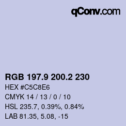 Farbcode: RGB 197.9 200.2 230 | qconv.com