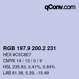 Color code: RGB 197.9 200.2 231 | qconv.com