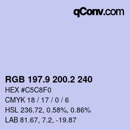 カラーコード: RGB 197.9 200.2 240 | qconv.com