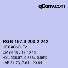 カラーコード: RGB 197.9 200.2 242 | qconv.com
