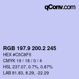 Farbcode: RGB 197.9 200.2 245 | qconv.com