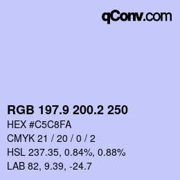 カラーコード: RGB 197.9 200.2 250 | qconv.com