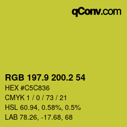 カラーコード: RGB 197.9 200.2 54 | qconv.com