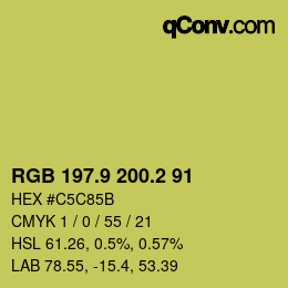 カラーコード: RGB 197.9 200.2 91 | qconv.com
