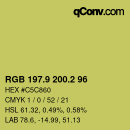 カラーコード: RGB 197.9 200.2 96 | qconv.com