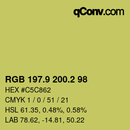 カラーコード: RGB 197.9 200.2 98 | qconv.com