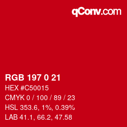 Color code: RGB 197 0 21 | qconv.com
