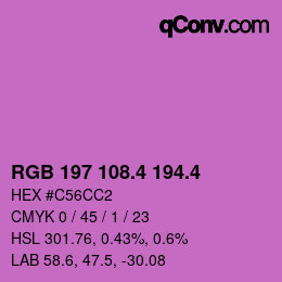 カラーコード: RGB 197 108.4 194.4 | qconv.com